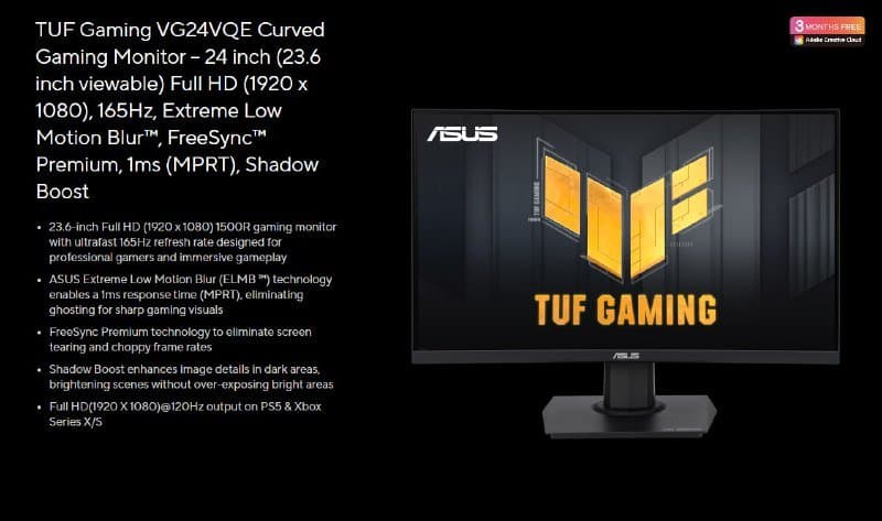 ΠΠ³ΡΠΎΠ²ΠΎΠΉ ΠΌΠΎΠ½ΠΈΡΠΎΡ ASUS TUF Gaming VG24VQF Curved 24 inch