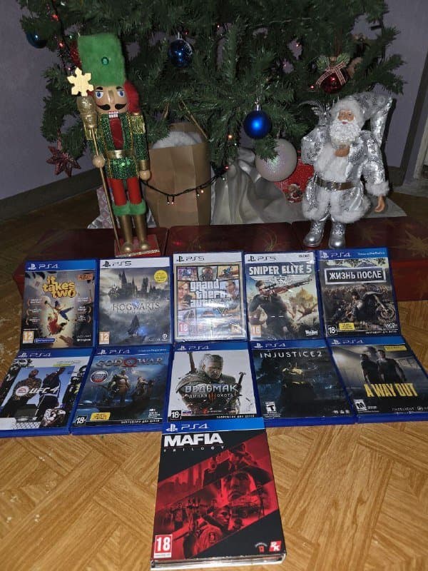 The It Takes Two, Hogwarts Legacy, Gta 5, Sniper Elite 5, Days Gone, UFC 4, God of War, Witcher 3, Injustice 2, A Way Out, Mafia trilogy